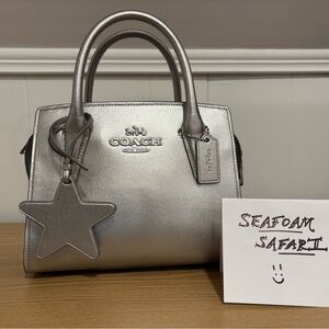 NWT Coach Andrea Carryall Metallic Silver Satchel